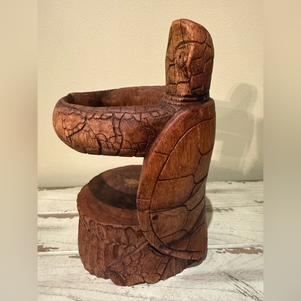 Wooden Hand Carved Turtle Wine Bottle Holder